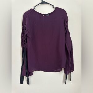 a.n.a Purple Long Sleeve Blouse with Sleeve Tie Detail